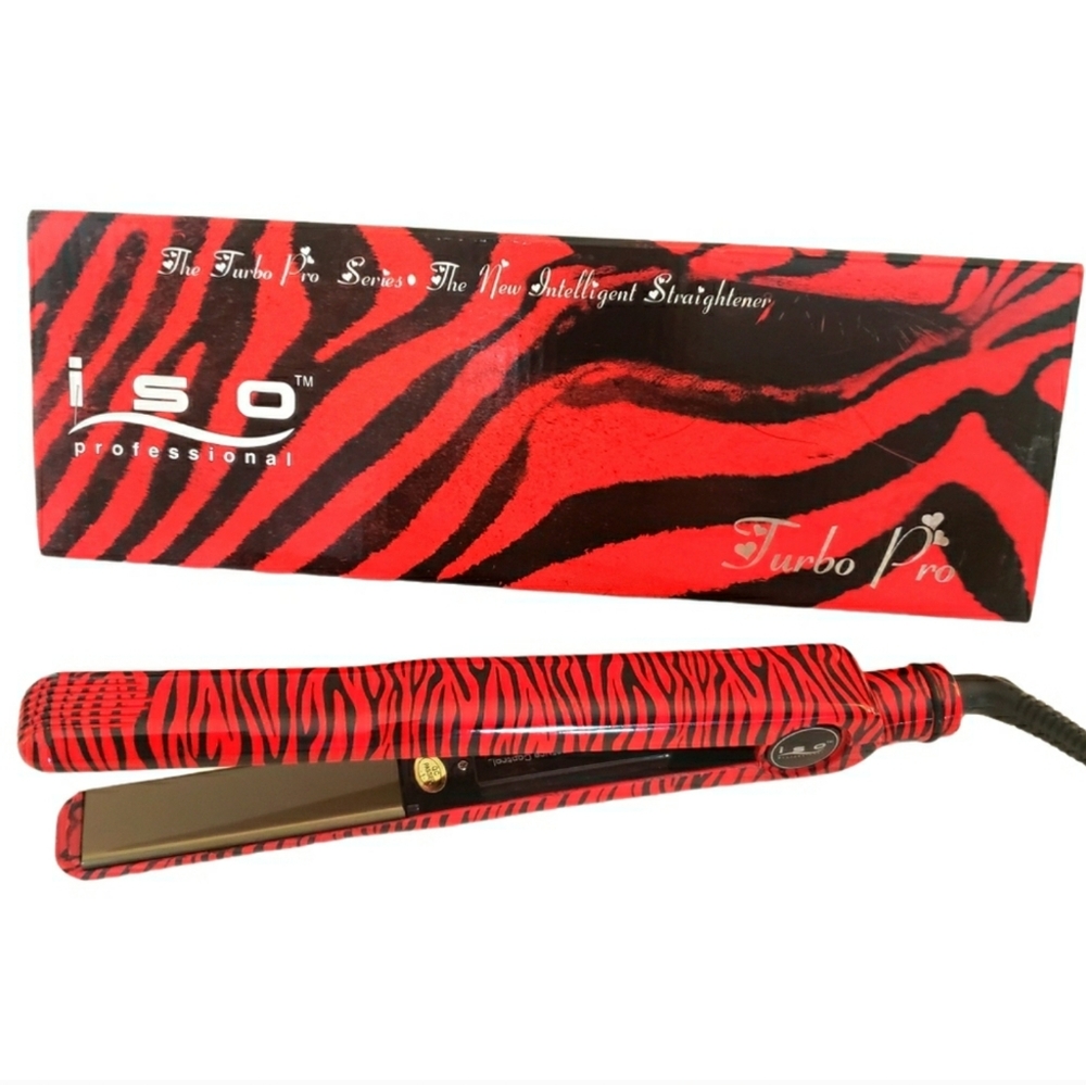 ISO Flat Iron Hair Straightener Red Zebra Print